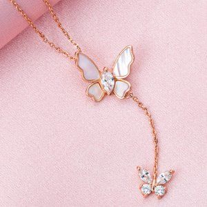 Rose Gold Butterfly Necklace with pink Mother of Pearl, Charmed Aroma